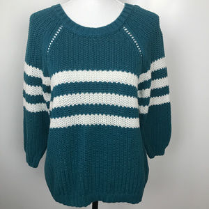 ModCloth Sz 1X Teal and White Cable Knit Sweater